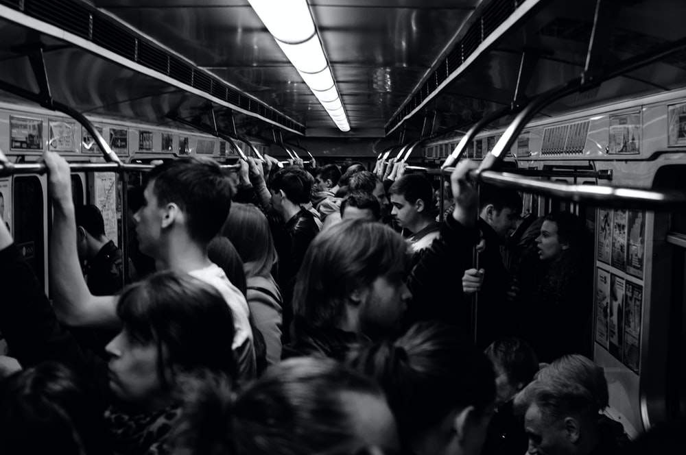 A crowded underground train